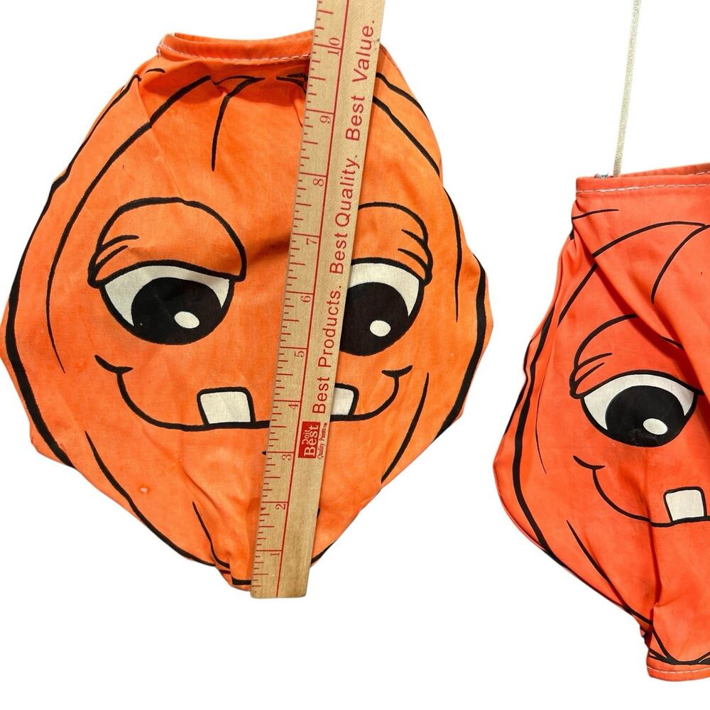Pair VTG Halloween Jack O Lantern Hanging Wind Sock Lantern Silly Face 10” READ - Picture 9 of 10